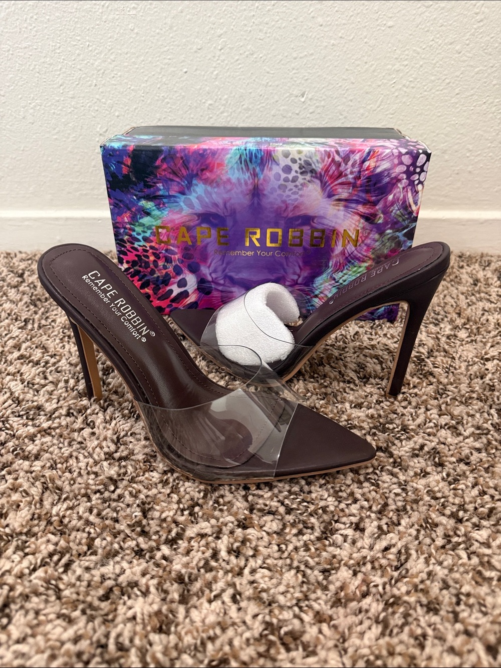 Cape Robbin Brown Clear Strap Stiletto Mule